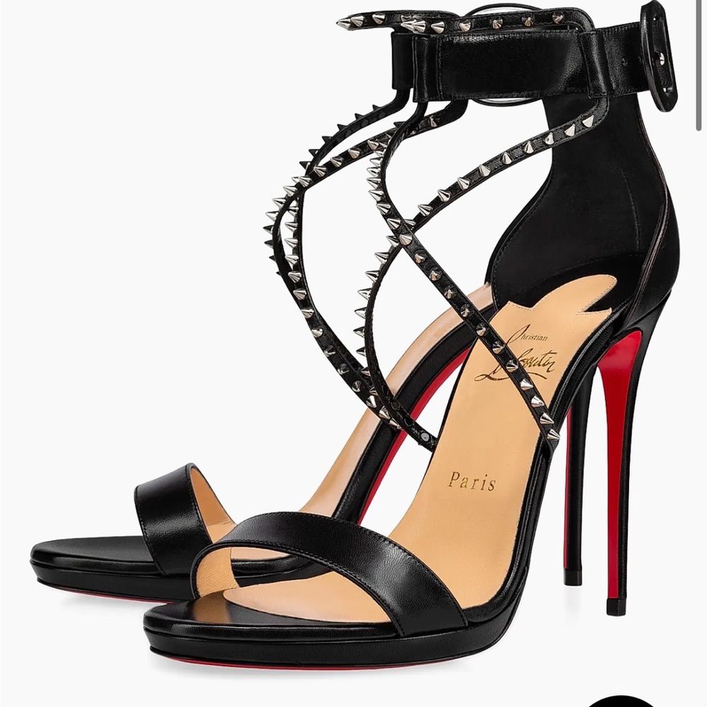 Louboutin Choca Lux 120MM Leather Black Studded High Heel Sandals